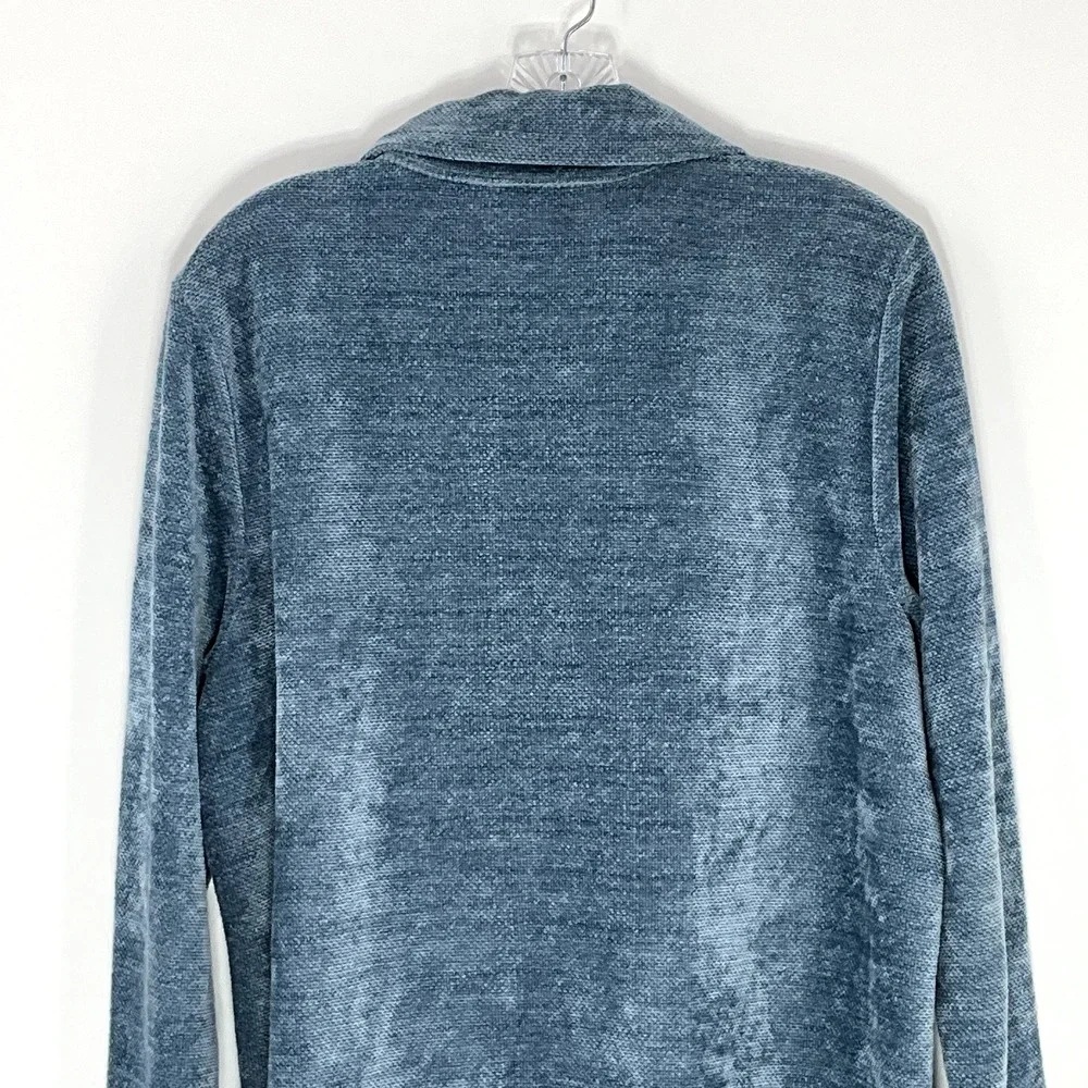Soft Surroundings Sweater‎ Women L Blue Velor Gold Buttons St Germain Pullover